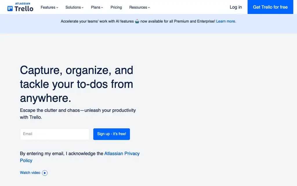 Trello website homepage screenshot