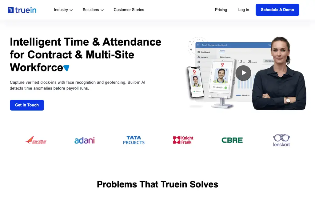 Truein website homepage screenshot