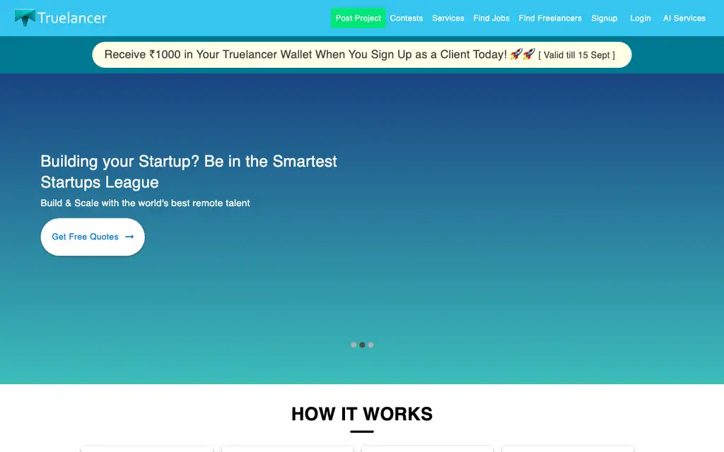 Truelancer website homepage screenshot