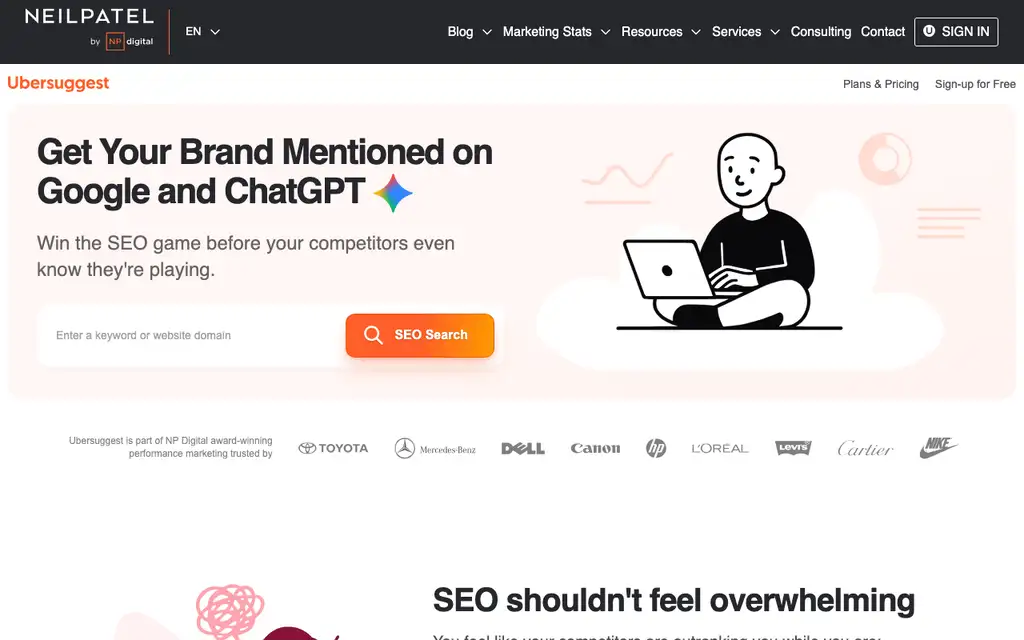 Ubersuggest website homepage screenshot