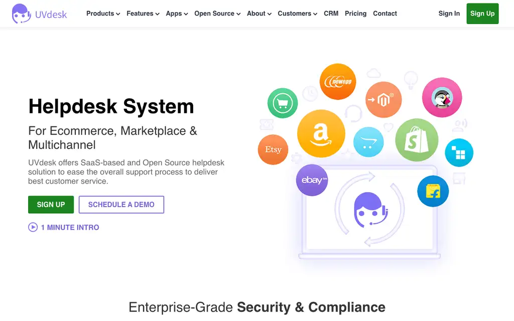 UVdesk website homepage screenshot