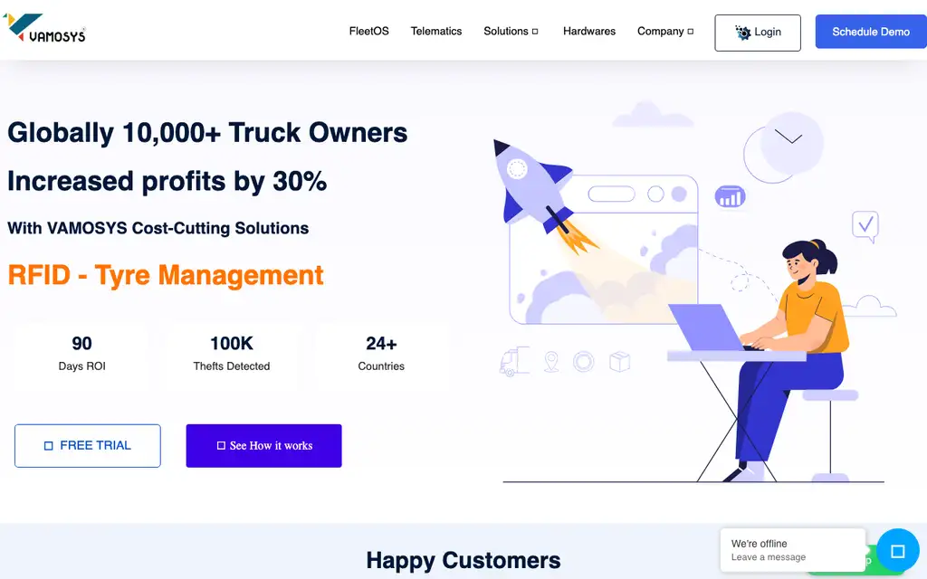 Vamosys website homepage screenshot