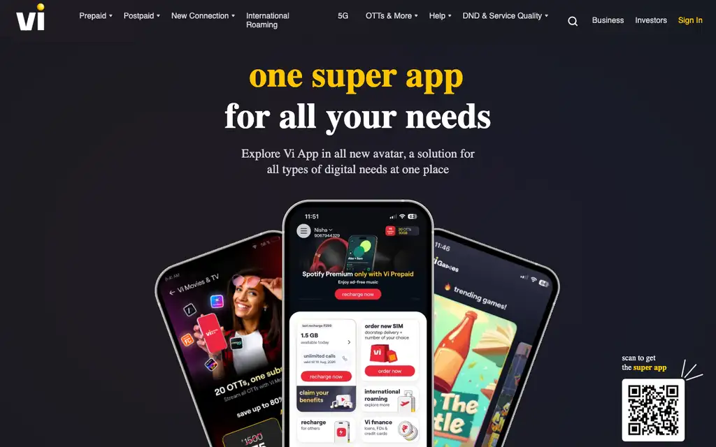 Vi App website homepage screenshot