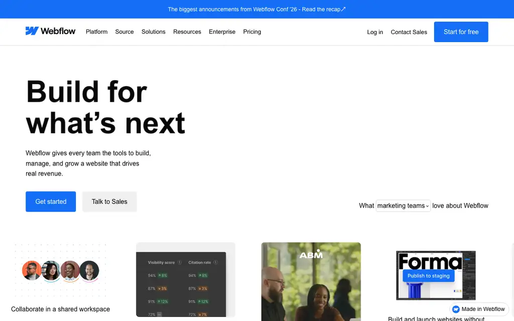 Webflow website homepage screenshot