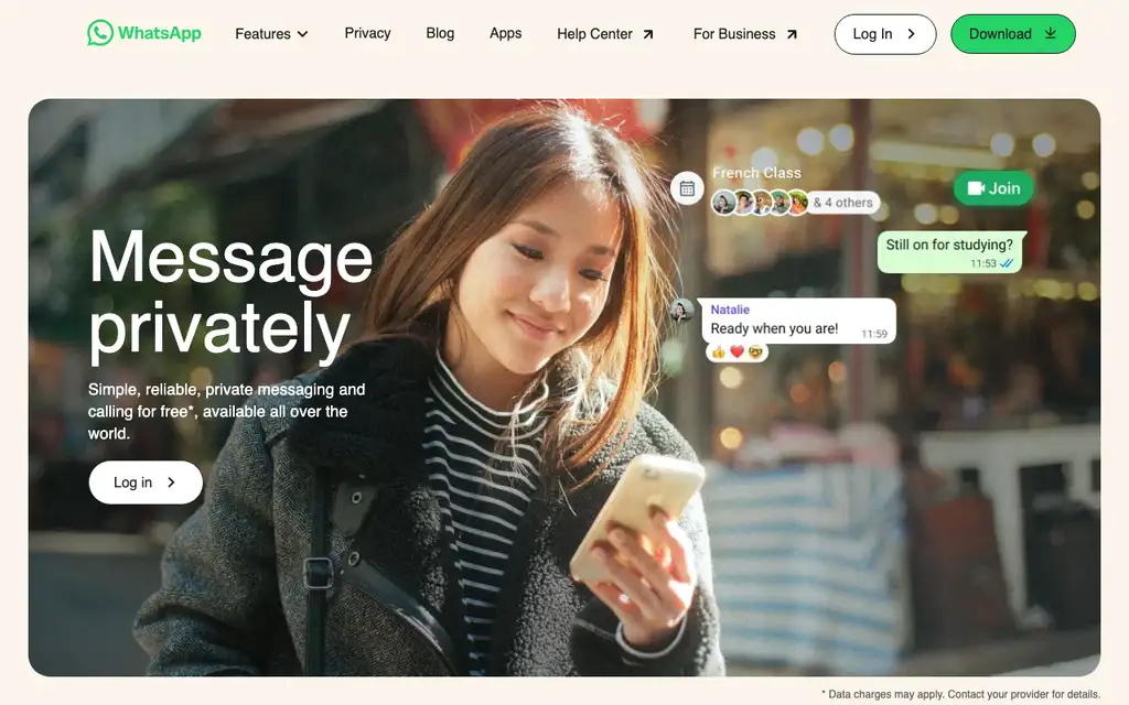 WhatsApp website homepage screenshot