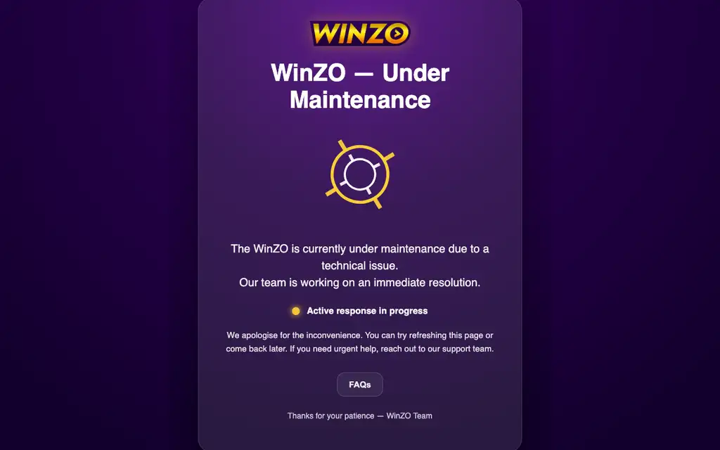 WinZO website homepage screenshot