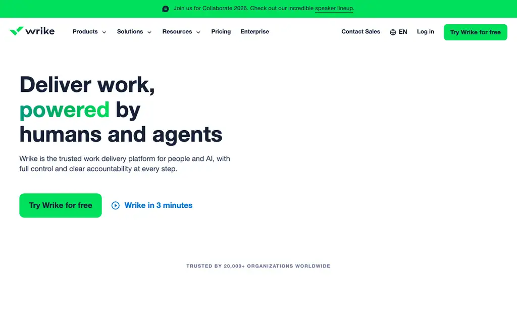 Wrike website homepage screenshot