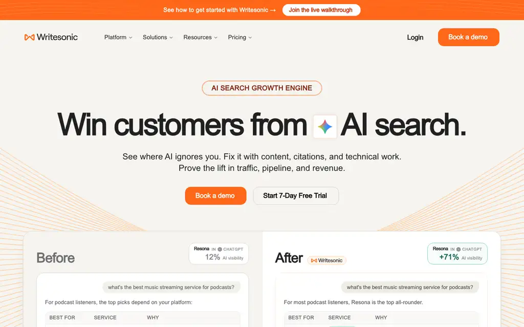 Writesonic website homepage screenshot