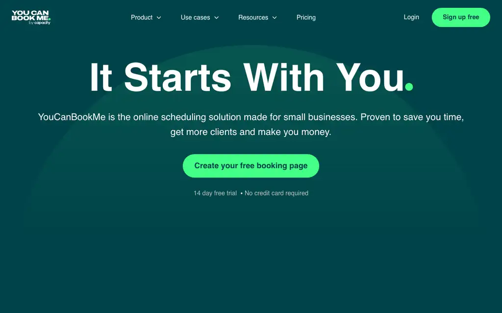 YouCanBookMe website homepage screenshot