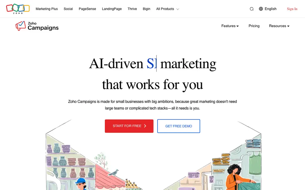 Zoho Campaigns website homepage screenshot