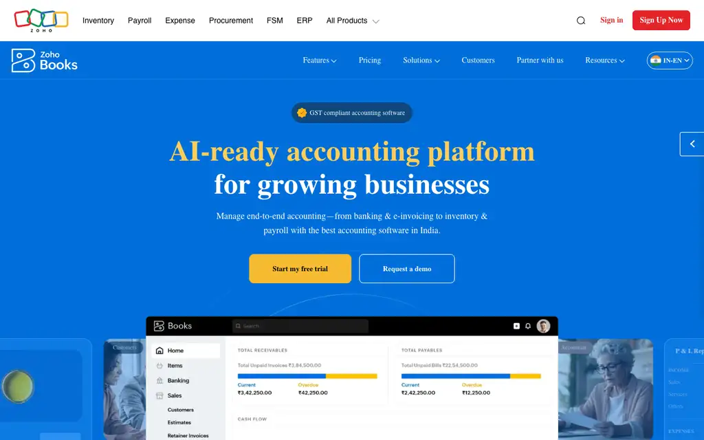 Zoho GST website homepage screenshot