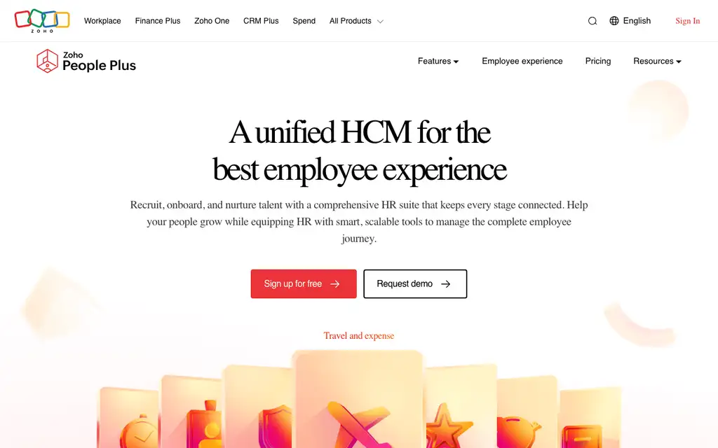 Zoho People Plus website homepage screenshot