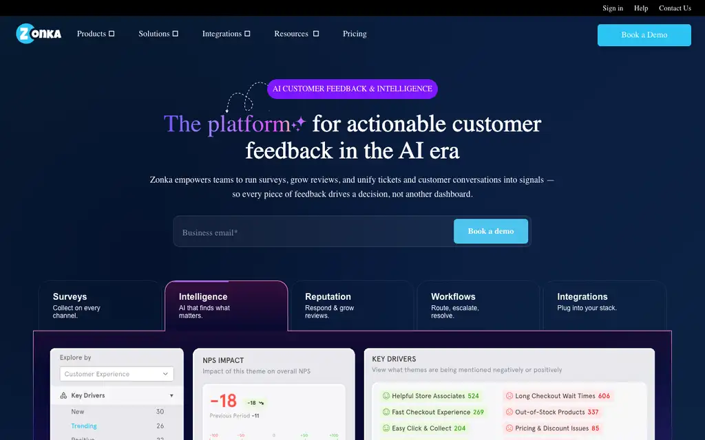 Zonka Feedback website homepage screenshot