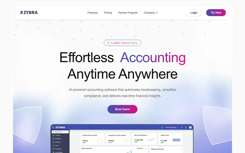 Zybra website homepage screenshot
